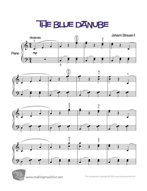 Makingmusicfun.net provides you with a large catalog of professionally arranged beginner piano sheet music. The Blue Danube - Easy Piano Sheet Music (Digital Print) - Visit MakingMusicFun.net for free ...