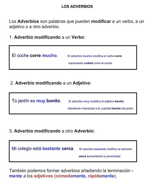 Carse Los Adverbios Adverbios Vocabulario Español