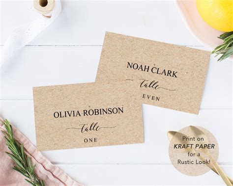 Wedding Place Card Printable Place Card Template Meal Choice Etsy