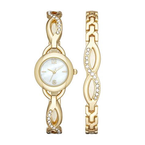 Ladies Gold Bracelet Watch Set