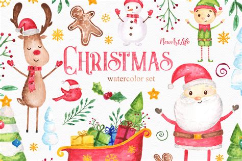 Christmas Watercolor Clipart Set By Newartlife Thehungryjpeg