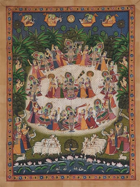 Indian Lord Shreenathji Raas Leela Pichwai Painting Religious Art
