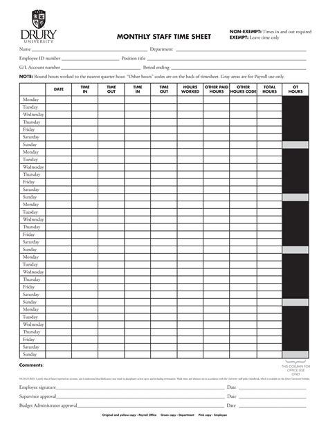 Monthly Staff Timesheet Templates At