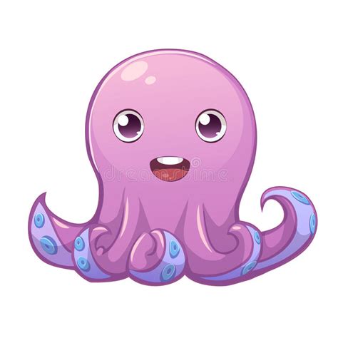 Cute Purple Smiling Octopus Stock Illustration