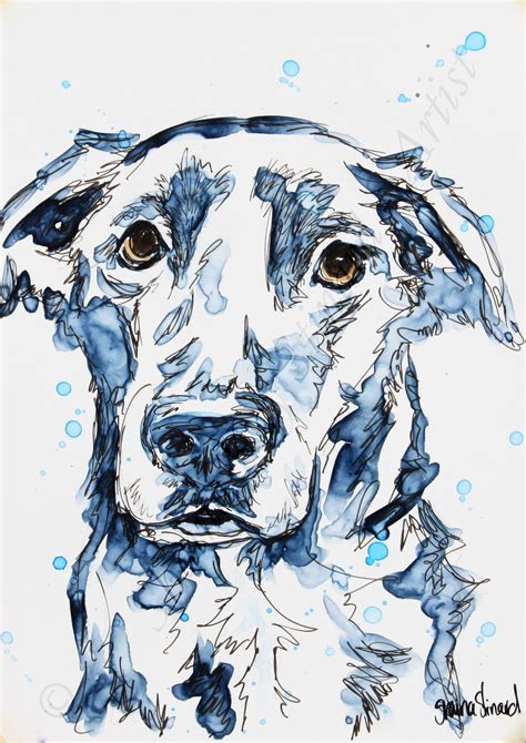 Pet Sketch Portraits Mixed Media Dogs Watercolor With Pen And Ink