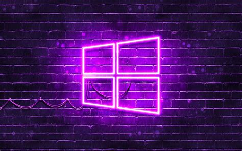 download wallpapers windows 10 violet logo 4k violet brickwall windows 10 logo brands