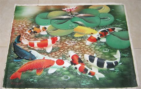 Una pintura de peces koi de 9 colas muy artística con hermosos Etsy