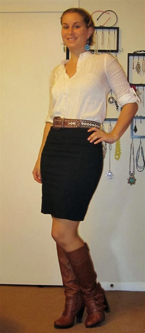 Low Budget Fashionista Pencil Skirt And Chestnut Boots
