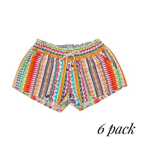 Wholesale Multicolor Drawstring Linen Shorts Aztec Print Sold Packs Six One Smal Linen Shorts