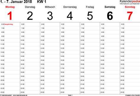 Wochenkalender 2018 Als Excel Vorlagen Zum Ausdrucken
