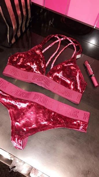 underwear red velvet bra bralette pink victoria s secret thong two piece wheretoget