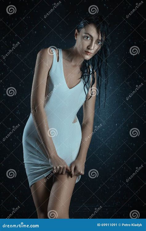 wet woman in a dress stock image image of raindrop 69911091