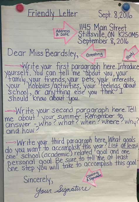 Miss Beardsleys Grade 5 Class Friendly Letter Outline