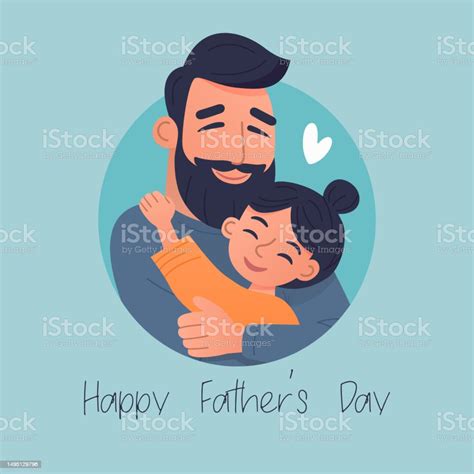 cartoon flat characters father and his little daughter happy smiling hugging people couple dad