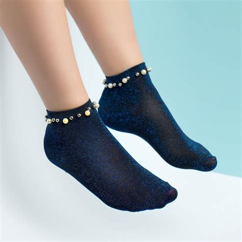 Blue Glitter Lurex Socks For Women Fuzzy Socks Aesthetic Etsy