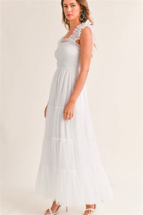 Fiori Tulle Tiered Maxi Dress White