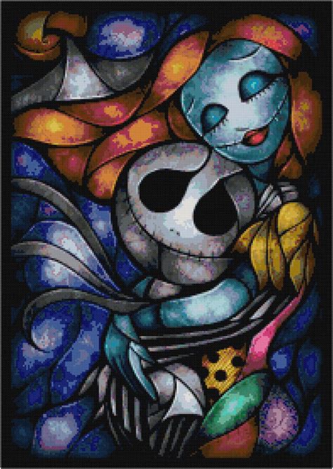 Disney Jack And Sally Nightmare Before Christmas Stained Glass Cross