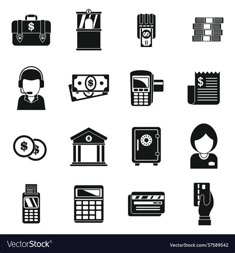 Money Bank Teller Icons Set Simple Style Vector Image