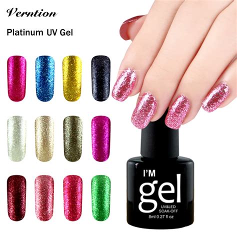 verntion glitter platinum nail polish semi permanent gel polish top base coat uv colorful for