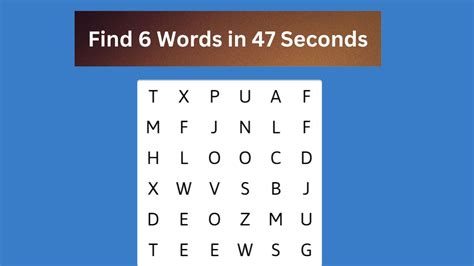Word Search Puzzle Can You Find 6 Words In The Image Within 47 Seconds