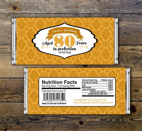 Birthday Candy Bar Wrappers Gold Silver Adult Milestone Favors 30th 40th 50th 60th 70th