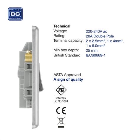 Bg Brushed Steel 20a Dp Switch 20a Neon Toolstation