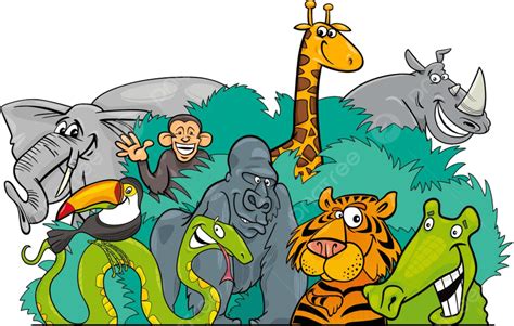 ジャングルの野生動物のキャラクターグループの漫画イラストイラスト画像とpngフリー素材透過の無料ダウンロード Pngtree