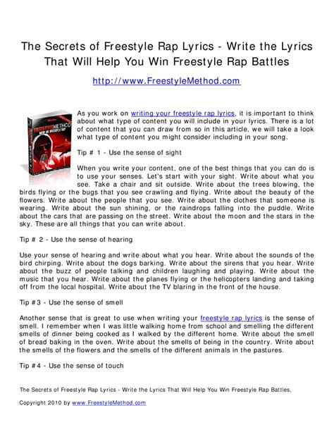 The Secrets Of Freestyle Rap Lyrics Write The Lyrics That Will Help You Win Freestyle Rap