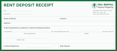 Deposit Receipt Template