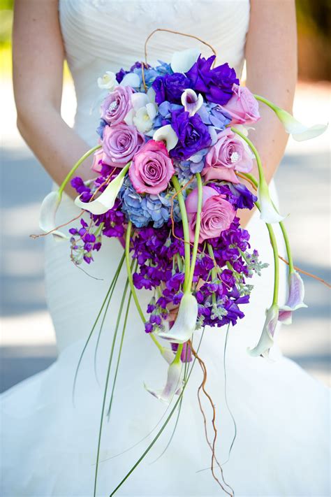 Cascading Purple Pink And Blue Bouquet