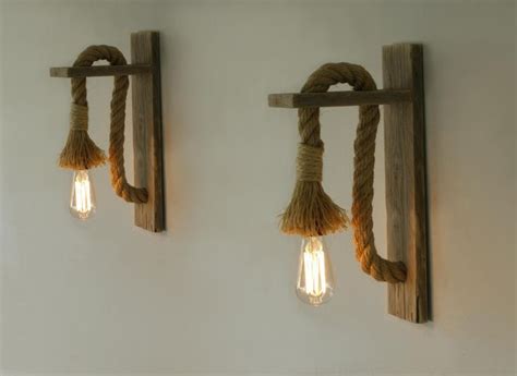 Pair Of Reclaimed Wood Sconce With Rope Rope Wall Lamp Lighting By