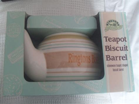 Vintage Ringtons Collectable Teapot Shaped Biscuit Barrel In Original