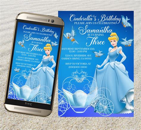 Cinderella Birthday Invitation Card Cinderella Electronic Etsy