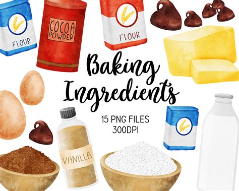 Baking Ingredients Clip Art Watercolour Kitchen Art Download Etsy
