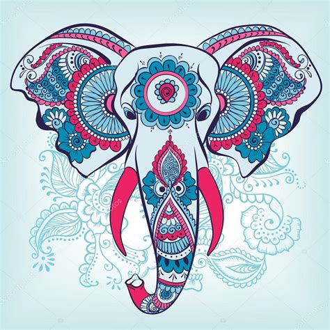 Vector Elephant On The Henna Indian Ornament — Stock Vector © Freire