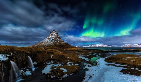 The Volcano Northern Lights Snow Kirkjufell 1080p Rocks Iceland