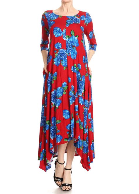 hi low red blue floral dress modli