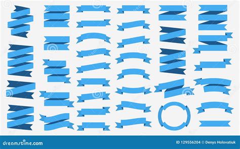Vector Ribbon Banners Isolated On White Background Blue Tapes Set Of