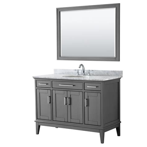 With its clean transitional lines, pristine white finish, gray marble top, and refined brushed nickel hardware, this liverman single bathroom vanity set embody a contemporary aesthetic that dazzles in multiple design settings. Contemporary 48" Single Bathroom Vanity in Dark Gray ...