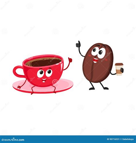Funny Coffee Bean And Espresso Cup Characters Showing Thumb Up Stock