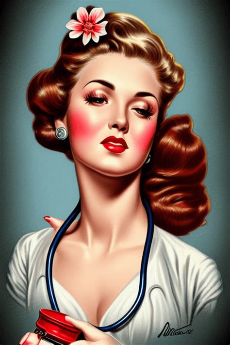 beautiful intricate nurse pinup girl vintage detailed portrait illustration · creative fabrica