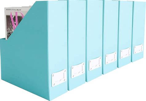 Set Of 6 Foldable Fun Aqua Magazine File Holders With White