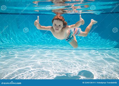 Underwater Kid Swim Under Water Child Boy Swimming And Diving