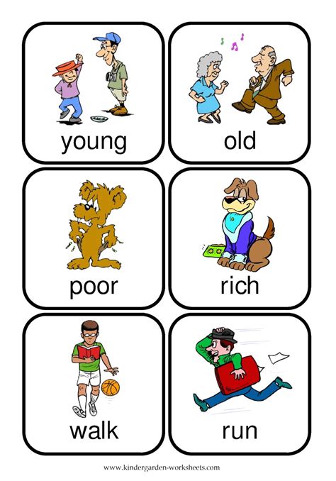 Download our free math worksheets everyday available in pdf. Kindergarten Worksheets: Flashcards - Opposite Words