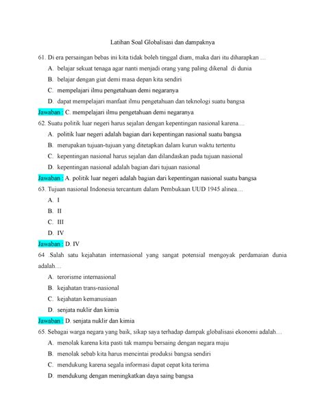 Latihan Soal Globalisasi Dan Dampaknya 7 A Belajar Sekuat Tenaga