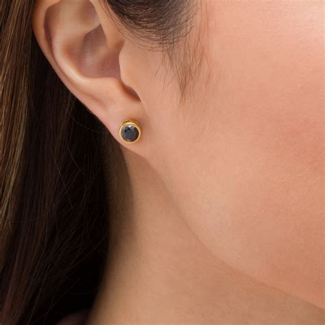 1 12 Ct Tw Enhanced Black Diamond Bezel Set Solitaire Stud Earrings
