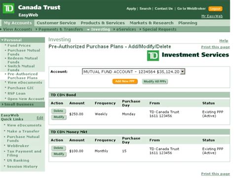 Td canada trust doesn't have an online help desk for customer service, but you can call them on the phone. EasyWeb Tour - Small Business Banking - Pre-Authorized Purchase Plans