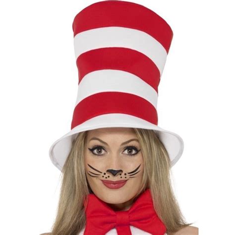 Cat In The Hat Red White Striped Tall Top Hat Adults Fancy Dress