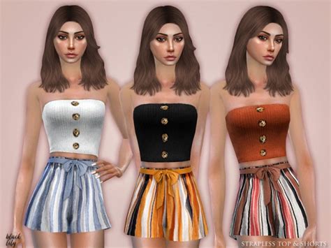 The Sims Resource Strapless Top And Shorts By Black Lily Sims 4