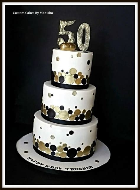 Whiteblack And Gold Champagne Themed 50th Bday Cake 40th Birthday